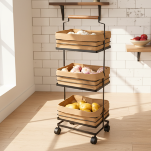 3 tier metal storage rack with fabric cover baskets (232300) by limon
