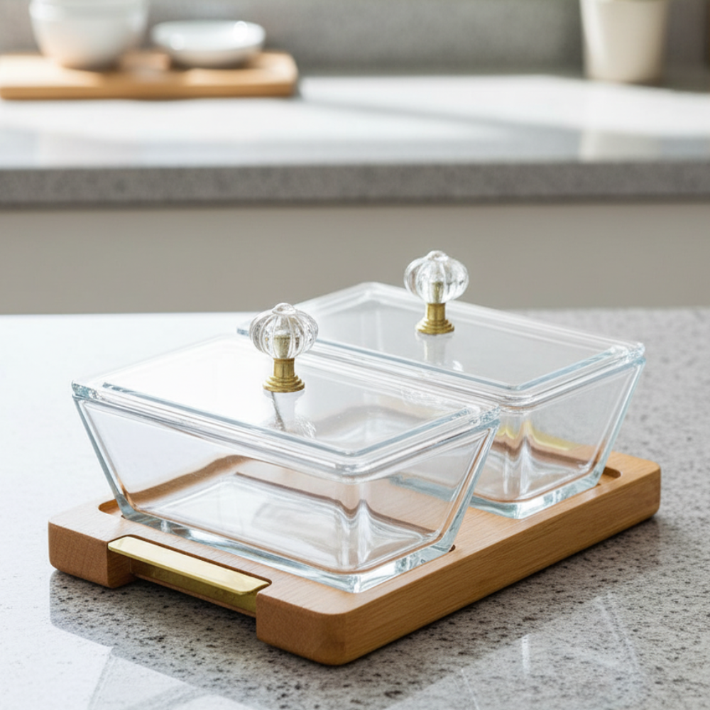 duodelight wooden base server with covered dishes by limon duodelight wooden base server with covered dishes by limon